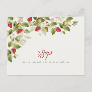 Rote Süße Wilde Erdbeerblüten Hochzeit Postkarte