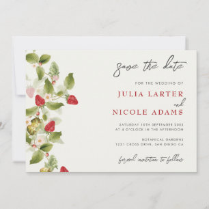 Rote Süße Wilde Erdbeerblüten Hochzeit Save The Date