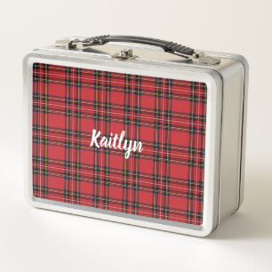 Rote Tartan-Karo-Edelstahl-Lunchbox Metall Lunch Box