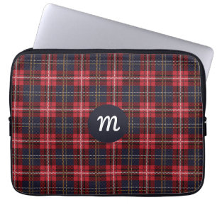 Rote Tartan-Karo-Monogramm-Laptop-Hülle Laptopschutzhülle