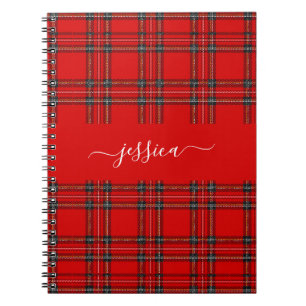 Rote Tartan-Karodecke-Schriftname-Hefter Notizblock