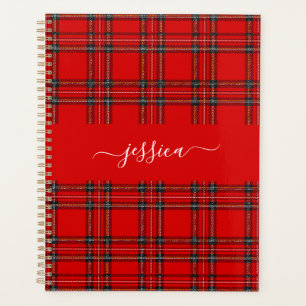 Rote Tartan-Karodecke-Schriftname-Mappe Planer