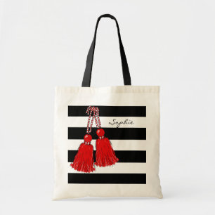 ROTE TASSELS_BLACK STREIFEN DES TRAGETASCHE