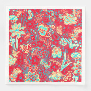 ROTE TEAL BLAUE WILDBLUMEN TULPEN, BLÄTTER FLORAL SERVIETTE