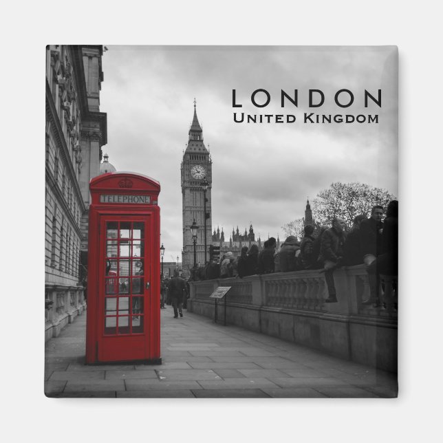 Rote Telefonbox mit Londoner Textmagnet Magnet (Vorne)