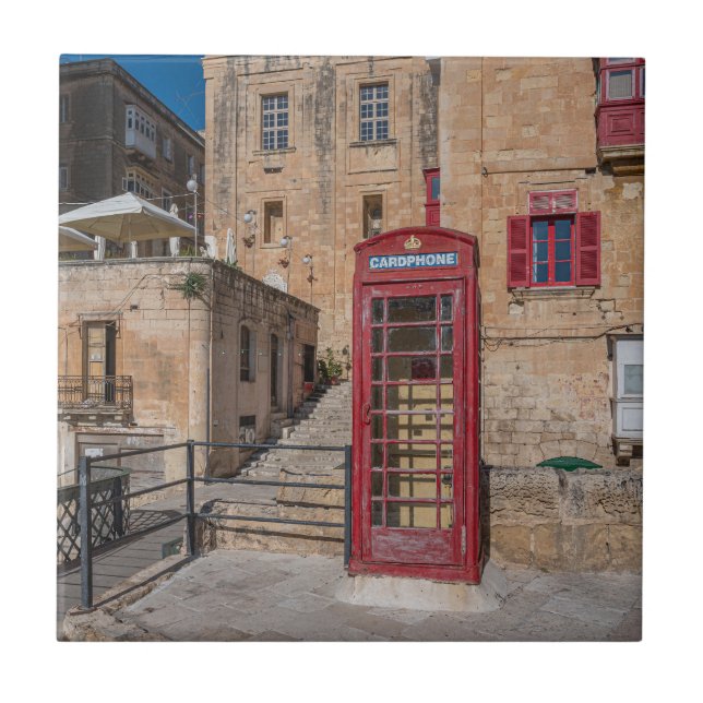 Rote Telefonzelle in Valletta Malta Fliese (Vorderseite)