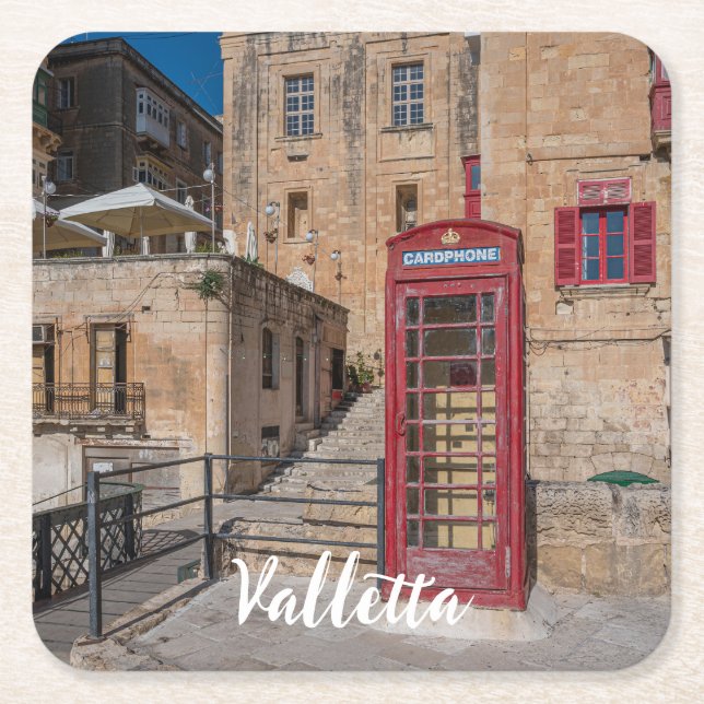 Rote Telefonzelle in Valletta Malta Rechteckiger Pappuntersetzer (Vorderseite)
