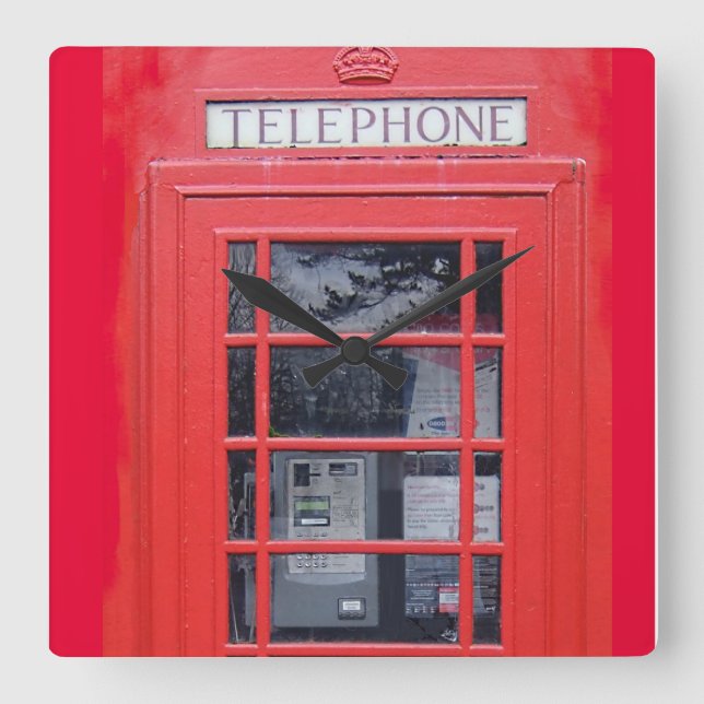 Rote Telefonzelle Londons Quadratische Wanduhr (Vorderseite)