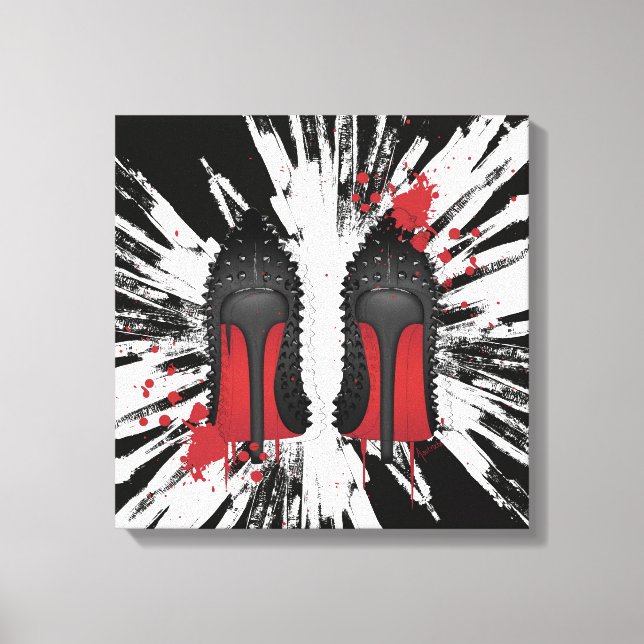 Rote Teller Stilettos Schuhe Heels Spatter & Tropf Leinwanddruck (Vorderseite)
