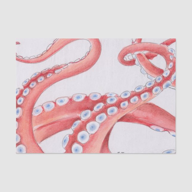 Rote Tentakel Octopus Wasserfarbe Seidenpapier (Vorderseite)