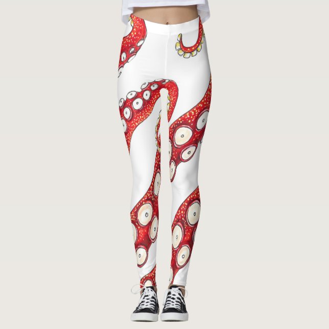 Rote Tentakel Oktopus Leggings (Vorderseite)