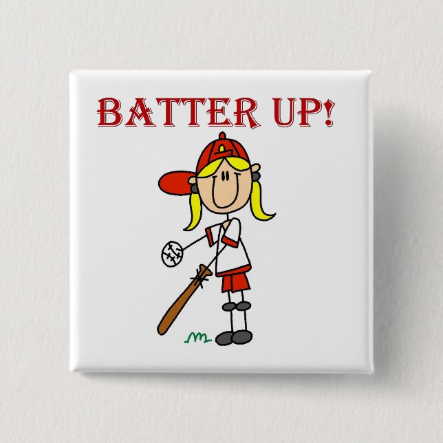 Rote Text Batter Up Mädchen Softball Shirts und Ge Button (Vorderseite)