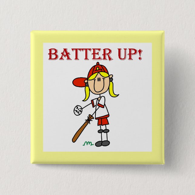Rote Text Batter Up Mädchen Softball-Shirts und Ge Button (Vorderseite)