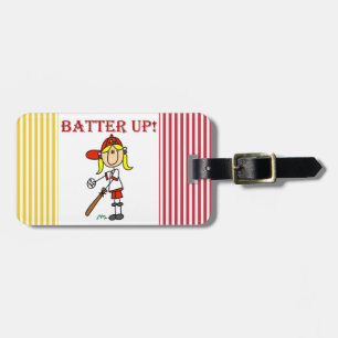 Rote Text Batter Up Mädchen Softball Shirts und Ge Gepäckanhänger
