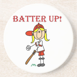 Rote Text Batter Up Mädchen Softball-Shirts und Ge Getränkeuntersetzer