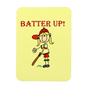 Rote Text Batter Up Mädchen Softball-Shirts und Ge Magnet