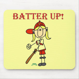 Rote Text Batter Up Mädchen Softball-Shirts und Ge Mousepad