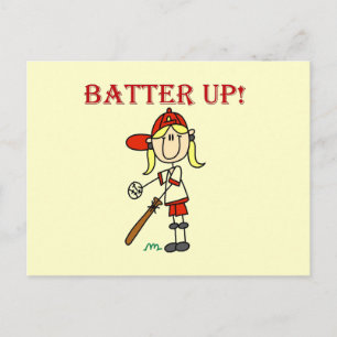 Rote Text Batter Up Mädchen Softball-Shirts und Ge Postkarte