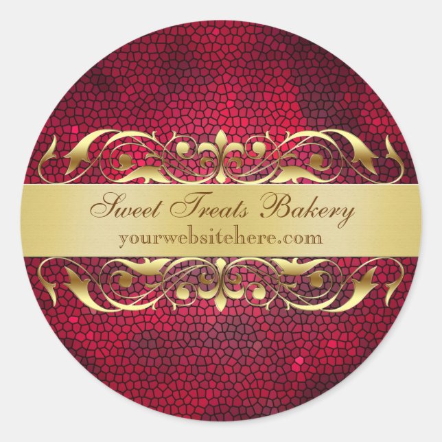 Rote Textur Scroll Cupcake Backen Etikett Aufklebe Runder Aufkleber (Vorderseite)