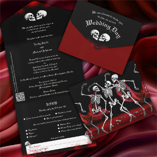 Rote-Tod-Tanzende-Skelette-Gotische Hochzeit All In One Einladung
