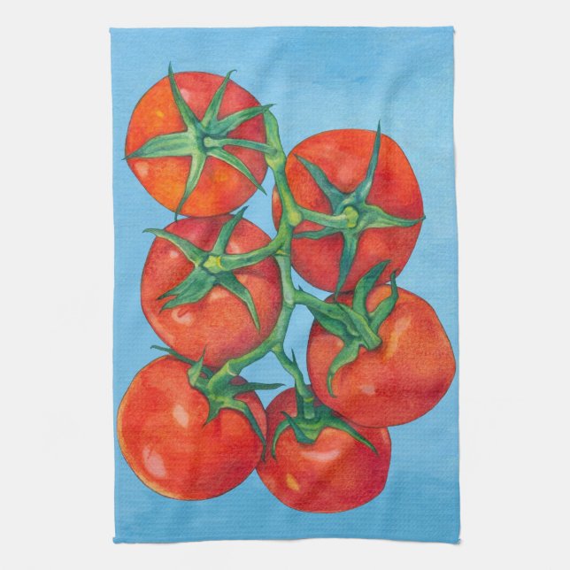 Rote Tomaten (blau) Küchentücher (Vertikal)