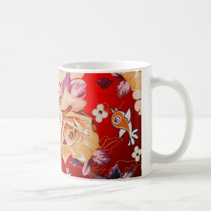 Rote Töne Rustikale Rose und Vögel Kaffeetasse
