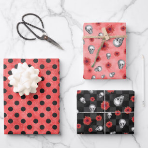 Rote Totenköpfe und Sonnenblumen-Serie Design 4 Geschenkpapier Set