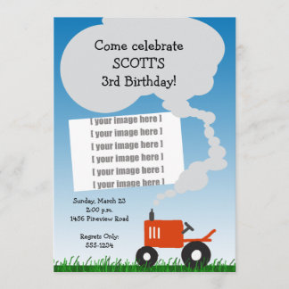 Rote Traktor-Foto-Party Einladung
