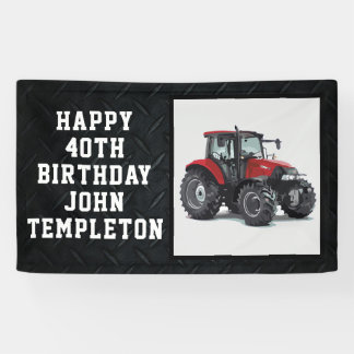 Rote Traktor Happy Birthday Farming Equipment Banner