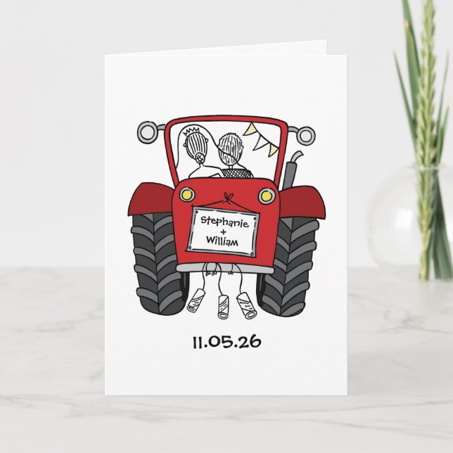 Rote Traktor Landhochzeit Karte (Vorderseite)