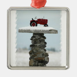Rote Traktor-Weihnachtsverzierung Ornament Aus Metall