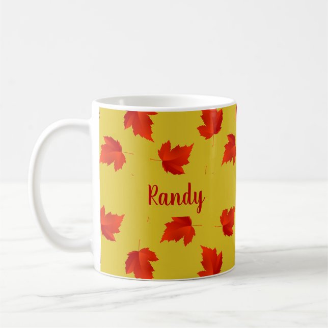 Rote trockene Blätter individuelle Name gelb Kaffeetasse (Links)