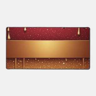 Rote tropfende Farbe über goldenem Glitter-Hinterg Schreibtischunterlage