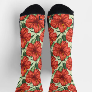 Rote tropische Blume mit nahtlosem Blumenmuster Socken
