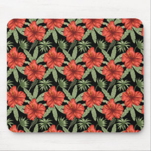 Rote tropische Blume nahtlose Muster grüne Blätter Mousepad