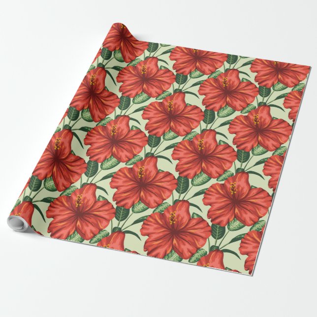 Rote tropische, nahtlose, blumenförmige Blume Geschenkpapier (Ungerollt)