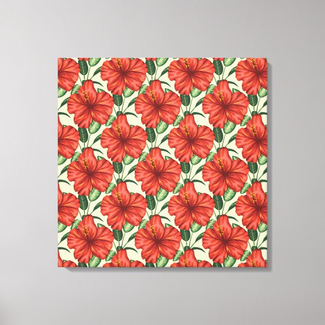 Rote tropische, nahtlose, blumenförmige Blume Leinwanddruck (Vorderseite)