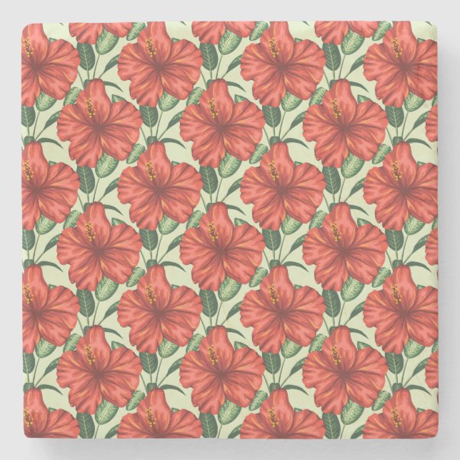 Rote tropische, nahtlose, blumenförmige Blume Steinuntersetzer (Vorderseite)