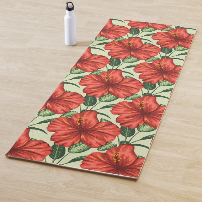 Rote tropische, nahtlose, blumenförmige Blume Yogamatte (Beispiel)