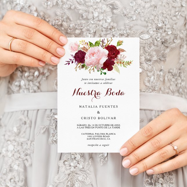 Rote Tropische und romantische spanische Hochzeit Einladung (Von Creator hochgeladen)