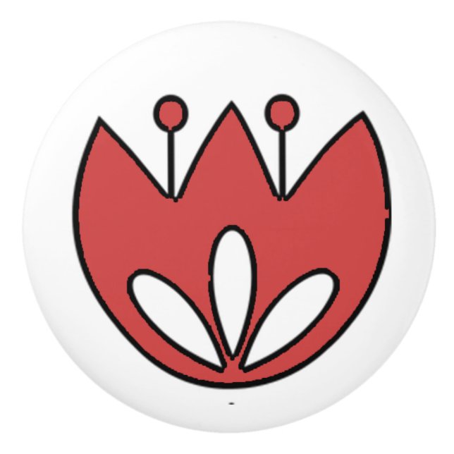 Rote Tulip-Blume Keramikknauf (Vorderseite)