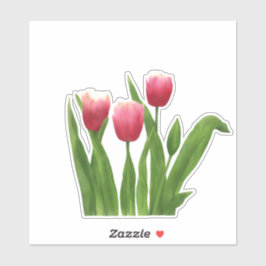 Rote Tulip Blume mit Grünpflanzen Aufkleber