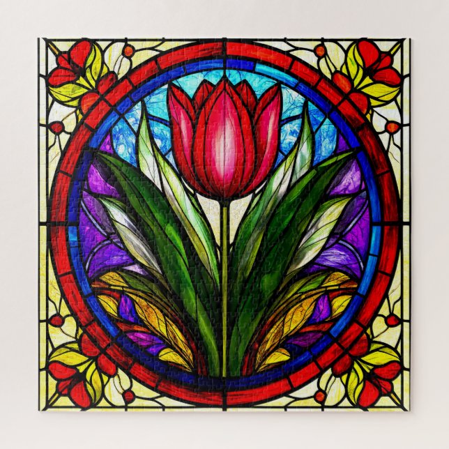 Rote Tulip und farbenfrohe Blumenmotive (Vertikal)