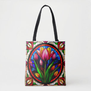 Rote Tulip und farbenfrohe Blumenmotive Tasche