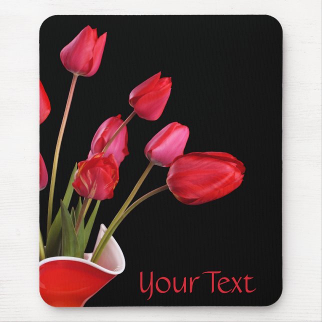 Rote Tulips auf schwarzer Mousepad (Vorne)