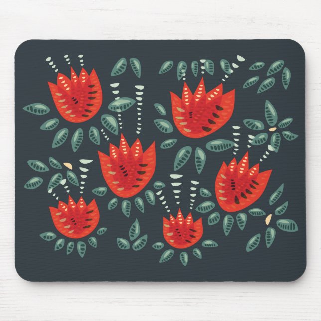 Rote Tulips Dekoratives Abstraktes dunkles Blumenm Mousepad (Vorne)