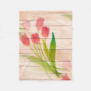 Rote Tulips im Hintergrund für sauberes Holz Fleecedecke