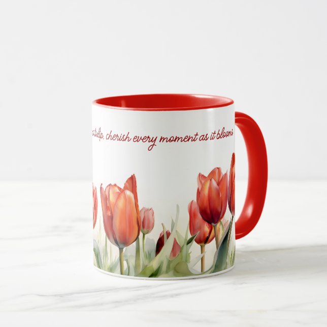 Rote Tulissen Kaffee Tasse (VorderseiteRechts)
