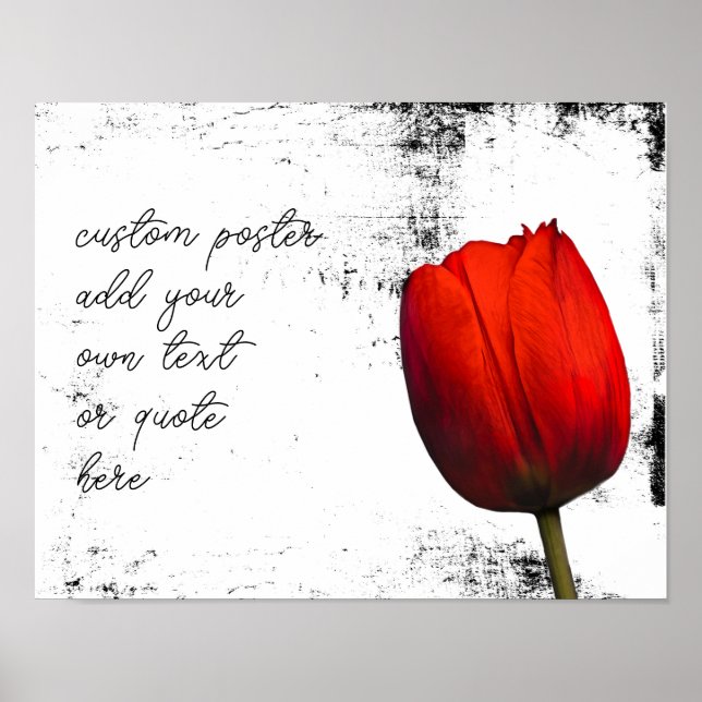 Rote Tulpe fügt Text bedrückt schwarz-weiß Poster (Vorne)