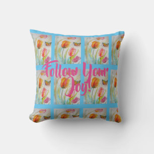 Rote Tulpe Tulpen Floral Wasserfarbe Blau Kissen